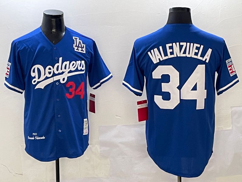Men Los Angeles Dodgers #34 Valenzuela Blue Throwback Game 2025 Nike MLB Jersey style 3135